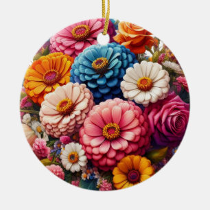 Kleurrijke Floral/Spring Zinnia/Roos Keramisch Ornament