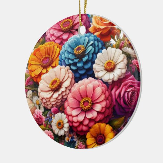 Kleurrijke Floral/Spring Zinnia/Roos Keramisch Ornament (Links)