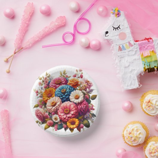 Kleurrijke Floral/Spring Zinnia/Roos Papieren Kommen (Feest)