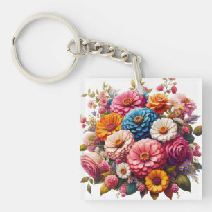 Kleurrijke Floral/Spring Zinnia/Roos Sleutelhanger
