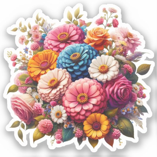 Kleurrijke Floral/Spring Zinnia/Roos Sticker (Voorkant)