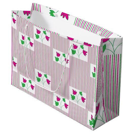 Kleurrijke Floral Stripes Groot Cadeauzakje (Voorkant Gekanteld)
