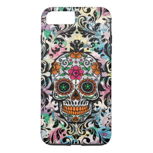 Kleurrijke Floral Sugar Skull & Black Swirls Case-Mate iPhone Case