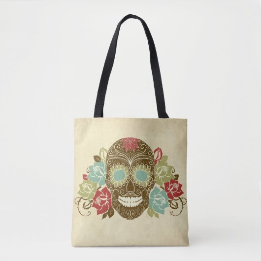 Kleurrijke Floral Sugar Skull Canvas tas (Voorkant)