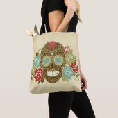 Kleurrijke Floral Sugar Skull Canvas tas (Dichtbij)