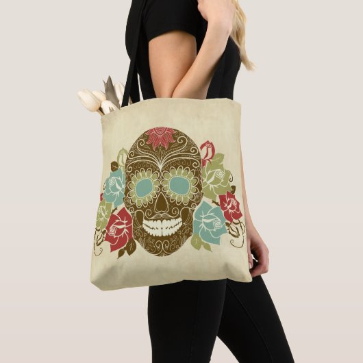 Kleurrijke Floral Sugar Skull Canvas tas (Dichtbij)