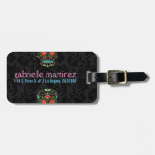 Kleurrijke Floral Sugar Skull Glitter en Gold Bagagelabel (Voorkant horizontaal)