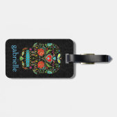 Kleurrijke Floral Sugar Skull Glitter en Gold Bagagelabel (Achterkant horizontaal)