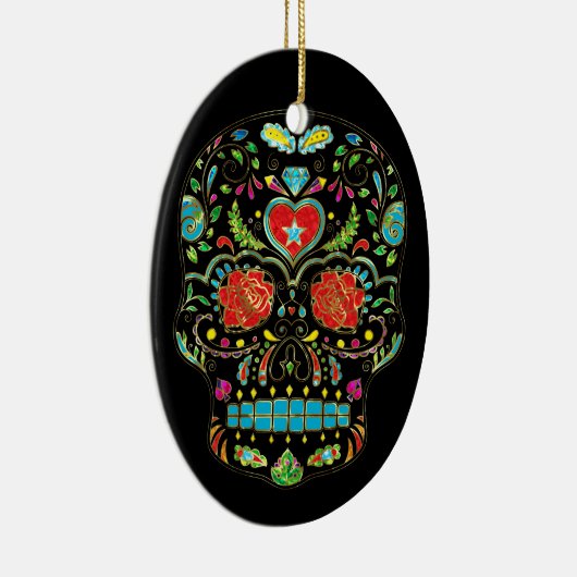 Kleurrijke Floral Sugar Skull Glitter en Gold Keramisch Ornament (Rechts)