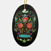 Kleurrijke Floral Sugar Skull Glitter en Gold Keramisch Ornament (Links)