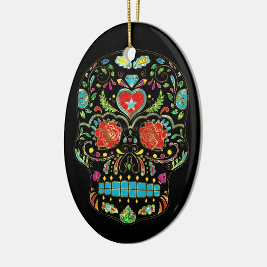 Kleurrijke Floral Sugar Skull Glitter en Gold Keramisch Ornament (Links)