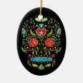 Kleurrijke Floral Sugar Skull Glitter en Gold Keramisch Ornament (Voorkant)