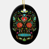 Kleurrijke Floral Sugar Skull Glitter en Gold Keramisch Ornament (Achterkant)