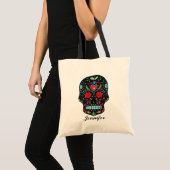 Kleurrijke Floral Sugar Skull Glitter en Gold Tote Bag (Voorkant (product))