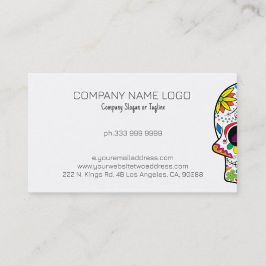 Kleurrijke Floral Sugar Skull op White Visitekaartje (Achterkant)