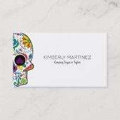 Kleurrijke Floral Sugar Skull op White Visitekaartje (Voorkant)