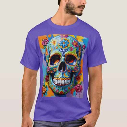 Kleurrijke Floral Sugar Skull Shirt (Voorkant)