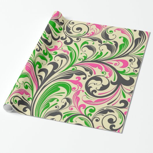 Kleurrijke Floral Swirls Patroon Cadeaupapier (Uitgerold)