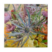 Kleurrijke Floral Thistle en Bloemen fotografisch Tegeltje (Voorkant)