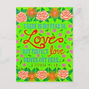 Kleurrijke Floral Typography Bible verse on Love Briefkaart
