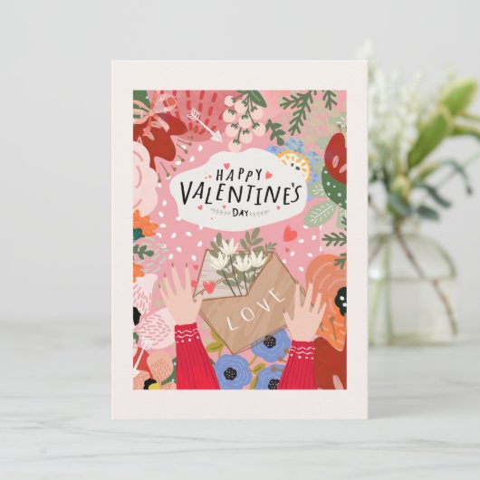 Kleurrijke Floral-Valentijn Kaart (Staand voorkant)