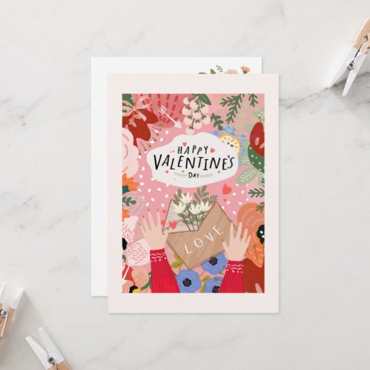 Kleurrijke Floral-Valentijn Kaart (Voorkant / Achterkant in situ)