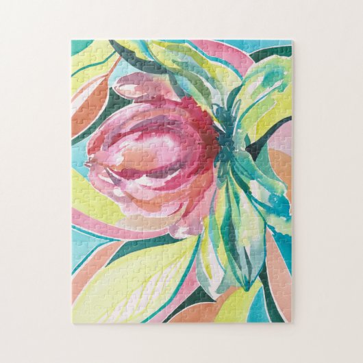 Kleurrijke Floral Waterverf Art Jigzaag Puzzle Legpuzzel (Verticaal)