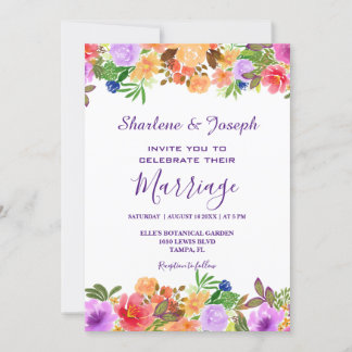 Kleurrijke Floral Waterverf Wedding Kaart