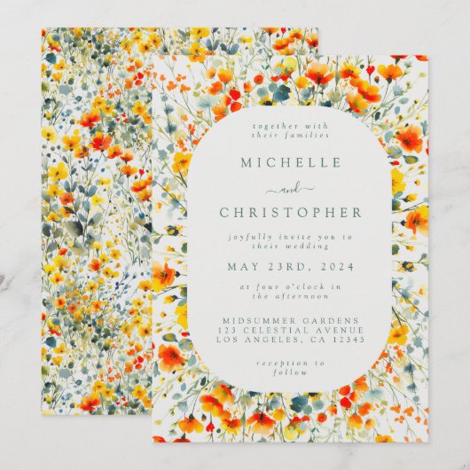 Kleurrijke Floral Waterverf Wedding Kaart (Voorkant / Achterkant)