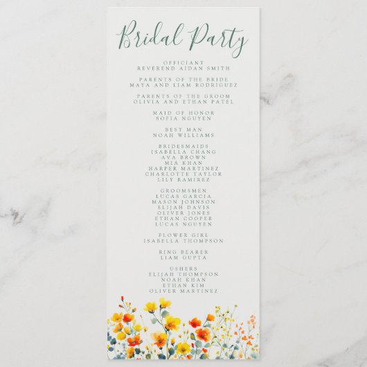 Kleurrijke Floral Waterverf Wedding Programmakaart (Achterkant)