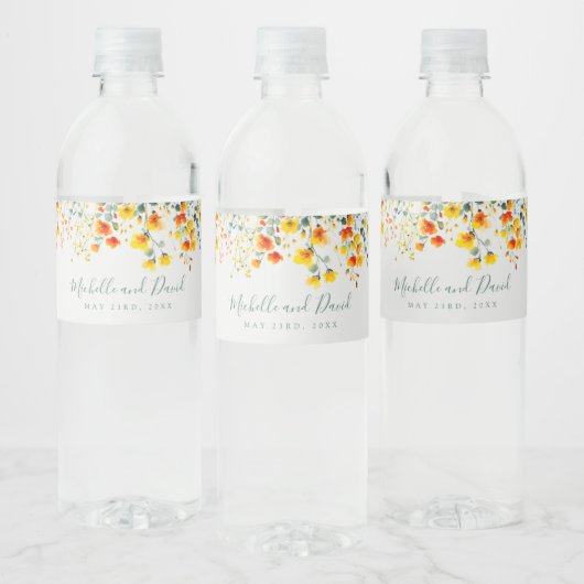 Kleurrijke Floral Waterverf Wedding Waterfles Etiket (Flessen)