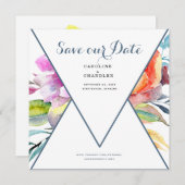 Kleurrijke Floral Weddenschap Bewaar onze Datum We Save The Date (Voorkant / Achterkant)