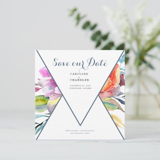 Kleurrijke Floral Weddenschap Bewaar onze Datum We Save The Date (Staand voorkant)