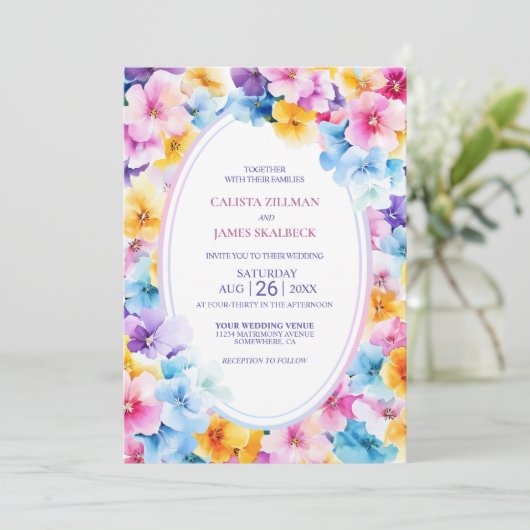 Kleurrijke Floral Wedding Kaart (Staand voorkant)