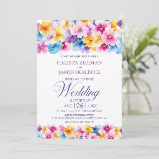 Kleurrijke Floral Wedding Kaart (Staand voorkant)