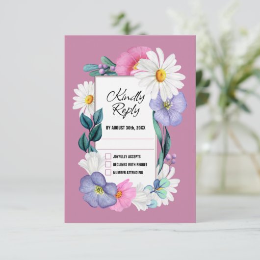 Kleurrijke Floral Wedding RSVP (Staand voorkant)