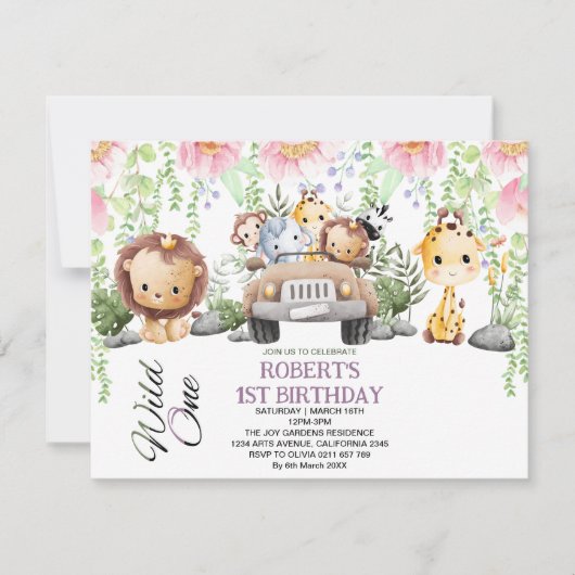 Kleurrijke Floral Wild One Oerwoud Safari Verjaard Kaart (Voorkant)