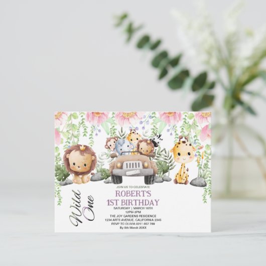 Kleurrijke Floral Wild One Oerwoud Safari Verjaard Kaart (Staand voorkant)