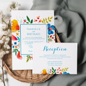 Kleurrijke Floral Wildflower bruiloft receptie Informatiekaartje