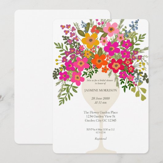 Kleurrijke Floral Wine Glass Vrijgezellenfeest Kaart (Voorkant / Achterkant)