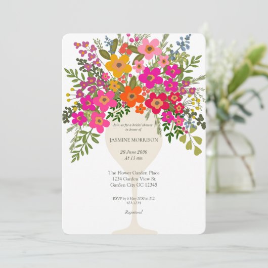 Kleurrijke Floral Wine Glass Vrijgezellenfeest Kaart (Staand voorkant)