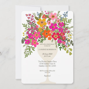 Kleurrijke Floral Wine Glass Vrijgezellenfeest Kaart