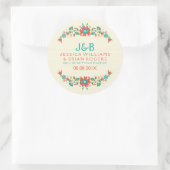 Kleurrijke Floral Wreath & Beige Stripes Backgroun Ronde Sticker (Tas)