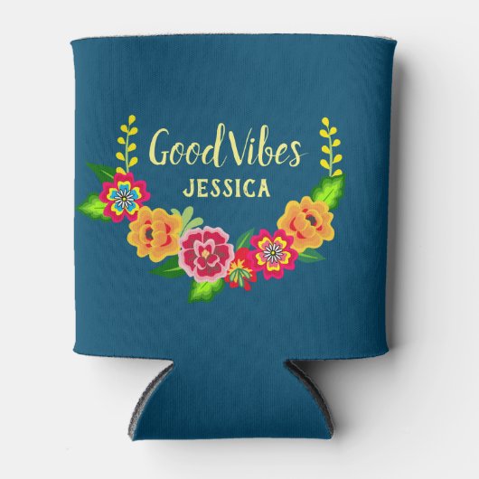 Kleurrijke Floral Wreath Modern Good Vibes Blikjeskoeler (Voorkant)