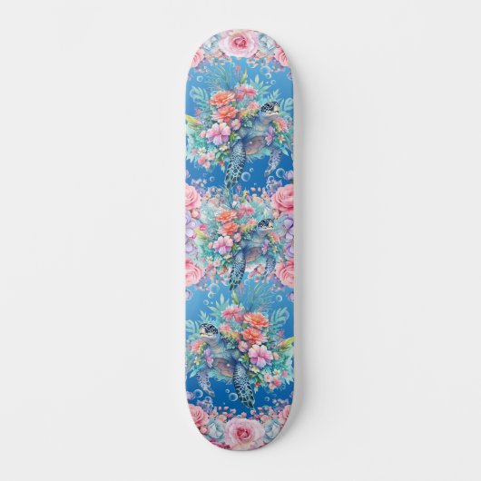 Kleurrijke Floral Zee Turtle Wide Skateboard (Voorkant)