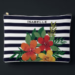 Kleurrijke Floral Zwart Wit Gestreept Gepersonalis Etui<br><div class="desc">Moderne strepen en bloemen gepersonaliseerde tas.</div>