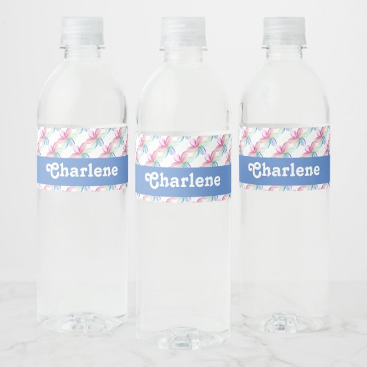 Kleurrijke florale afdruk op wit waterfles etiket (Flessen)