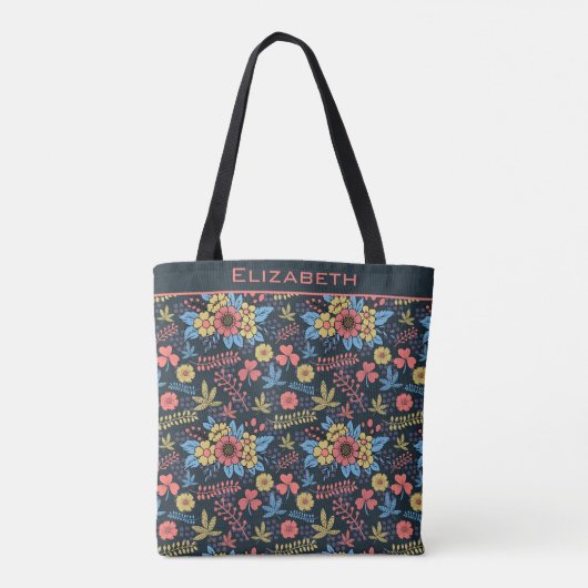 Kleurrijke florale naadloze patroon, gepersonalise tote bag (Achterkant)