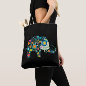 Kleurrijke florale olifant zwart tote bag (Dichtbij)