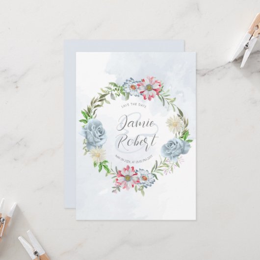 Kleurrijke florale spiegel Sla de datum op Kaart (Voorkant / Achterkant in situ)